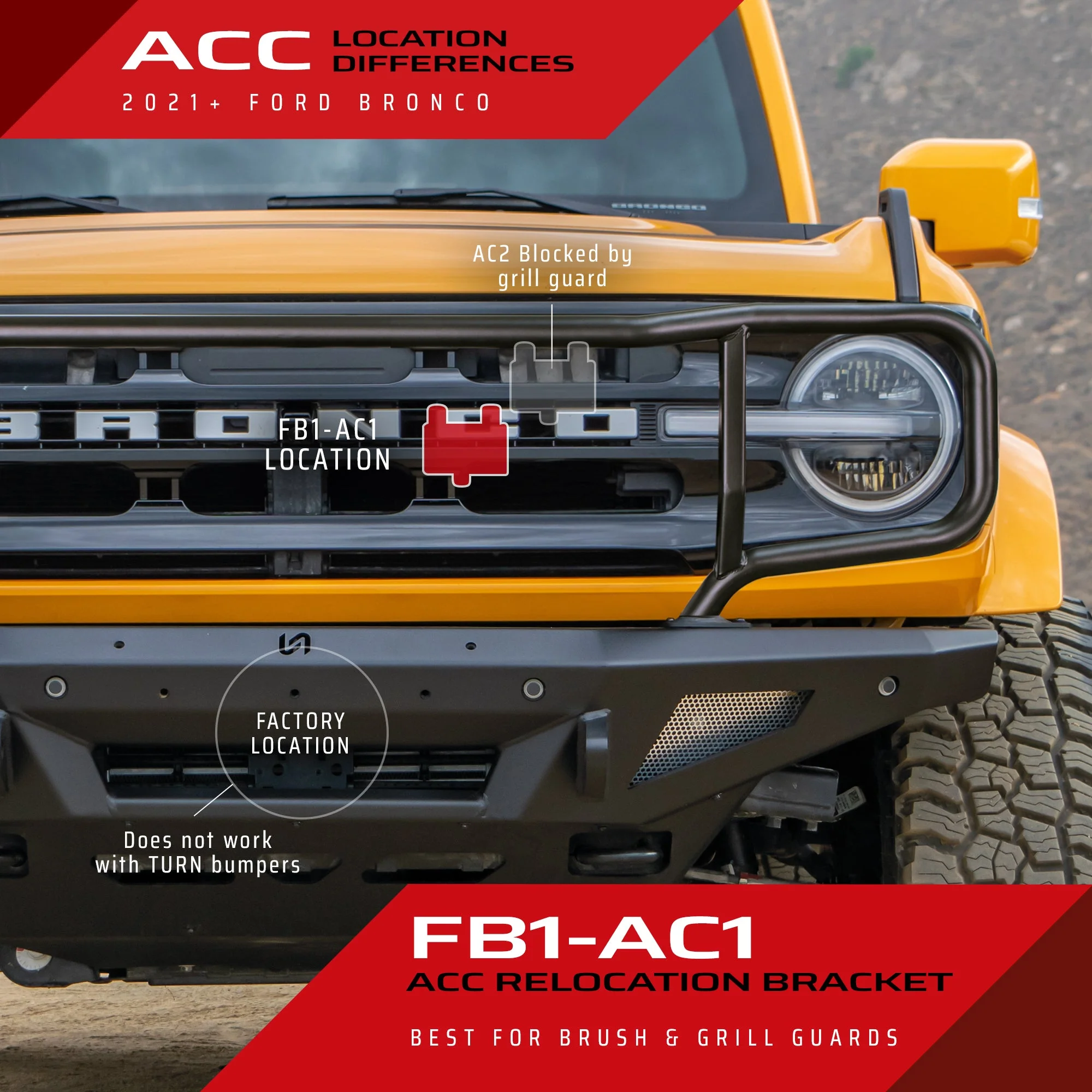 Turn Offroad - 2021+ Ford Bronco ACC Relocation Bracket - Image 6